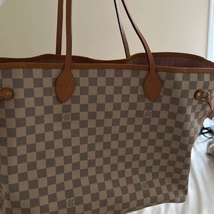 Louis Vuitton Neverfull MM Handbag Shopping Tote Bag Damier Azur